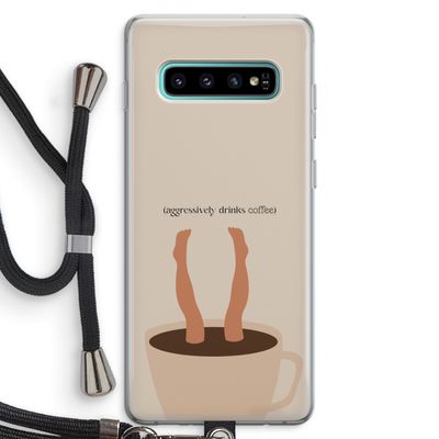 Aggressively drinks coffee: Samsung Galaxy S10 Plus Transparant Hoesje met koord