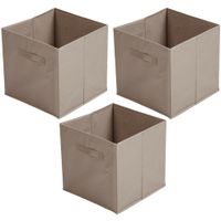 Opbergmand/kastmand Square Box - 3x - karton/kunststof - 29 liter - beige - 31 x 31 x 31 cm