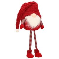 Decoratie gnome/kabouter pop - H55 cm - rood - lange benen - kerstman pop - thumbnail