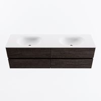 MONDIAZ VICA 160cm badmeubel onderkast Dark Brown 4 lades. Wastafel MOON dubbel 2 kraangaten, kleur Talc.