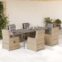7-delige Tuinset met kussens poly rattan beige