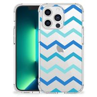 iPhone 13 Pro Max Doorzichtige Silicone Hoesje Zigzag Blauw - thumbnail