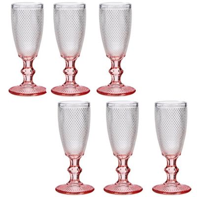 Luxe Monaco serie Champagneglazen set 12x stuks op roze voet 180 ml