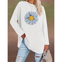 Dames T-shirt Bloemig Afdrukken Vakantie Weekend Modieus Lange mouw Ronde hals Zwart Lente Herfst Lightinthebox