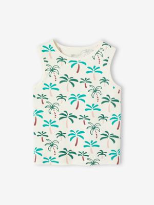 Hemdje voor jongens met tropische print wit, bedrukt