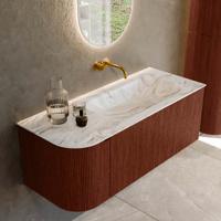 Badmeubel Mondiaz Kurve-Dlux | 115 cm cm | Meubelkleur Ruby | Wastafelkleur Glace | Solid surface | Wasbak rechter zijde spoelbak | Zonder kraangat(en)