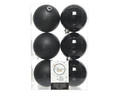 Kerstballen plastic glans-mat dia 8 cm zwart - Decoris