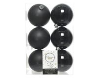 Kerstballen plastic glans-mat dia 8 cm zwart - Decoris