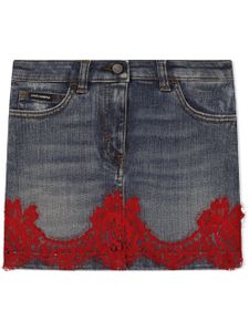 Dolce & Gabbana Kids minijupe en jean à empiècements en dentelle - Bleu