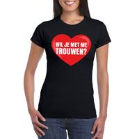 Huwelijksaanzoek t-shirt Wil je met me trouwen zwart dames