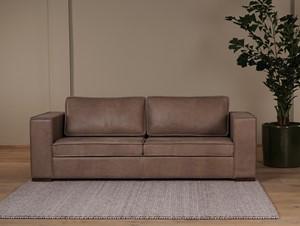 Leren bank Fine, 3-zitsbank - Vintage Leer Taupe - Hout, Bruin - (224x100cm)