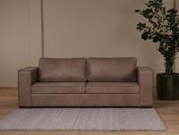 Leren bank Fine, 3-zitsbank - Vintage Leer Taupe - Hout, Bruin - (224x100cm)