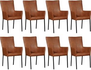 Set van 8 Cognac leren moderne eetkamerstoelen Daily - poot vierkant zwart - Granada leer Savannah (cognac leer)