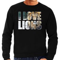 Tekst sweater I love lions foto zwart voor heren - cadeau trui leeuwen liefhebber 2XL  -