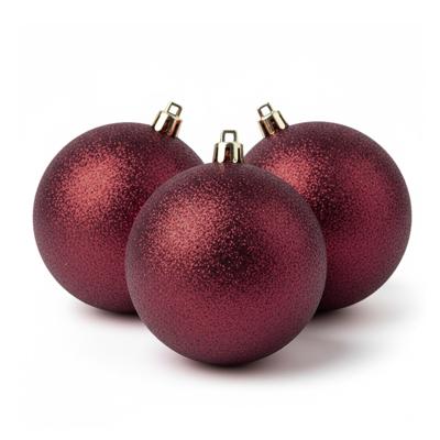 4x Kerstballen - donkerrood - glitter - 10 cm - kunststof