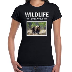 Beer t-shirt met dieren foto wildlife of the world zwart voor dames