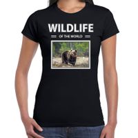 Beer t-shirt met dieren foto wildlife of the world zwart voor dames - thumbnail