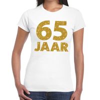 65 jaar goud glitter verjaardag/jubileum kado shirt wit dames - thumbnail