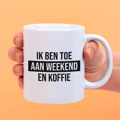 Mok Ik ben toe aan weekend en koffie