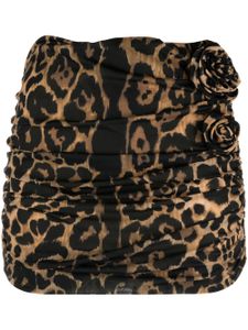 Blumarine minijupe froncée à imprimé léopard - Marron