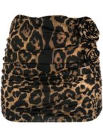 Blumarine minijupe froncée à imprimé léopard - Marron