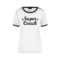 Super coach cadeau ringer t-shirt wit met zwarte randjes voor dames - Einde schooljaar/verjaardag cadeau XL  -