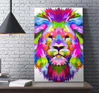 Geometrische canvas schilderij Leeuw levendige kleuren