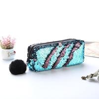 3 stuks omkeerbare Sequin potlood geval voor meisjes school levert super grote briefpapier gift magische make-up tas (blauw + roze)