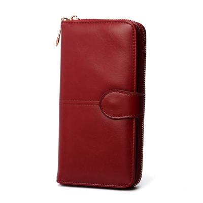 3 STKS multifunctionele rits vrouwen lederen portemonnee lange driebladige Coin Purse kaarthouder koppeling (rode wijn)