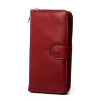 3 STKS multifunctionele rits vrouwen lederen portemonnee lange driebladige Coin Purse kaarthouder koppeling (rode wijn)