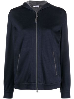 Brunello Cucinelli hoodie zippé à ornements métalliques - Bleu