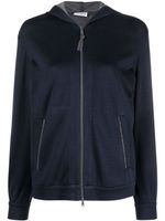 Brunello Cucinelli hoodie zippé à ornements métalliques - Bleu
