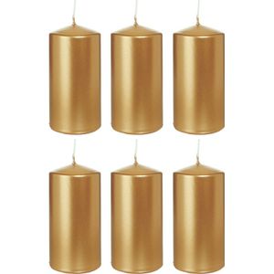 6x Gouden cilinderkaarsen/stompkaarsen 6 x 12 cm 40 branduren