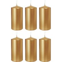 6x Gouden cilinderkaarsen/stompkaarsen 6 x 12 cm 40 branduren