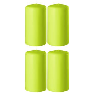 4x Lime groene cilinderkaarsen/stompkaarsen 6 x 12 cm 45 branduren