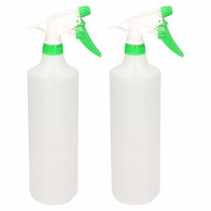 2x Waterverstuivers/plantenspuiten groen/witte spraykop 1 liter