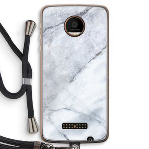 Witte marmer: Motorola Moto Z Force Transparant Hoesje met koord