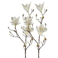 Kunstbloem Magnolia tak - 2x - 90 cm - wit/creme - Kunst zijdebloemen