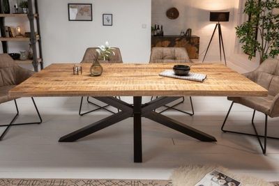 Massieve industrieele eettafel GALAXIE 160cm mangohouten stervormig frame - 42257