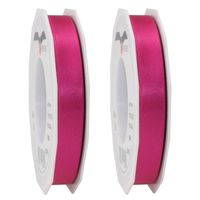 2x Luxe fuchsia roze satijnen lint rollen 1,5 cm x 25 meter cadeaulint verpakkingsmateriaal - Cadeaulinten - thumbnail