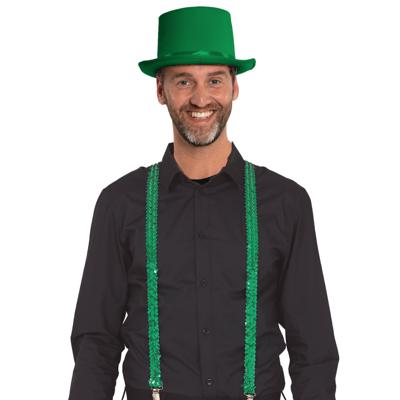 Carnaval verkleed set - groen - hoed en pailletten bretels- volwassenen/unisex - feestkleding