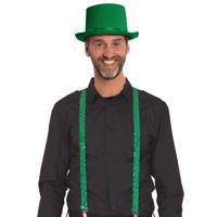 Carnaval verkleed set - groen - hoed en pailletten bretels- volwassenen/unisex - feestkleding