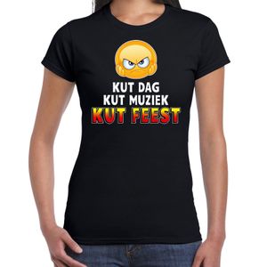 Funny emoticon t-shirt Kut dag kut muziek kut feest zwart dames