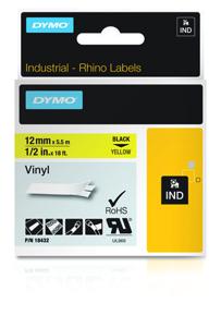 Labeltape Dymo Rhino 18432 12mmx5.5m vinyl zwart op geel