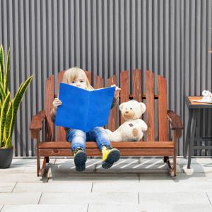 Adirondack Schommelstoel voor Kinderen 2-Zits Tuinstoel van Hout Schommelstoel Kindermeubilair voor Balkon Binnenplaats (Bruin)