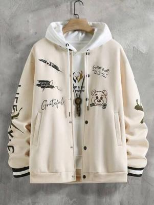 Bon&Bon Men's Navy Blue Colorblock Letter Graphic Bomber Jacket Apricot / XXL