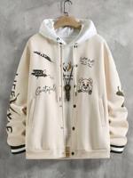 Bon&Bon Men's Navy Blue Colorblock Letter Graphic Bomber Jacket Apricot / XXL