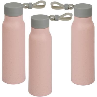 Glazen waterfles/drinkfles - 3x - lichtroze coating - met kunststof schroefdop - 300 ml - Sportfles