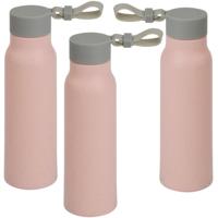 Glazen waterfles/drinkfles - 3x - lichtroze coating - met kunststof schroefdop - 300 ml - Sportfles