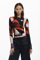 Bedrukte T-shirt met knopen - BLACK - XL